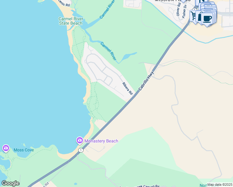 map of restaurants, bars, coffee shops, grocery stores, and more near 2952 Cuesta Way in Carmel-by-the-Sea