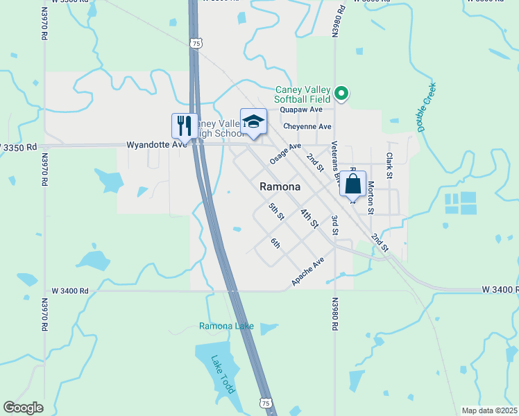 map of restaurants, bars, coffee shops, grocery stores, and more near 398 Cherokee Avenue in Ramona