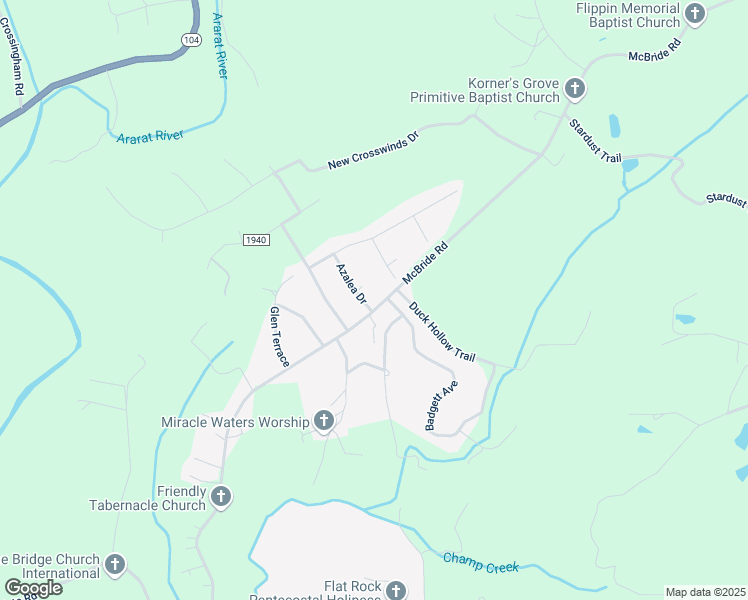 map of restaurants, bars, coffee shops, grocery stores, and more near 817 McBride Road in Mount Airy