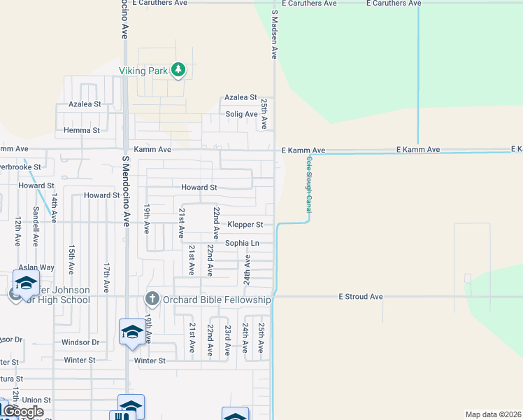 map of restaurants, bars, coffee shops, grocery stores, and more near 2500 Skansen Street in Kingsburg