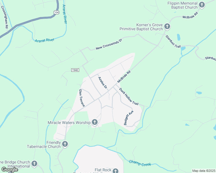 map of restaurants, bars, coffee shops, grocery stores, and more near 817 McBride Road in Mount Airy