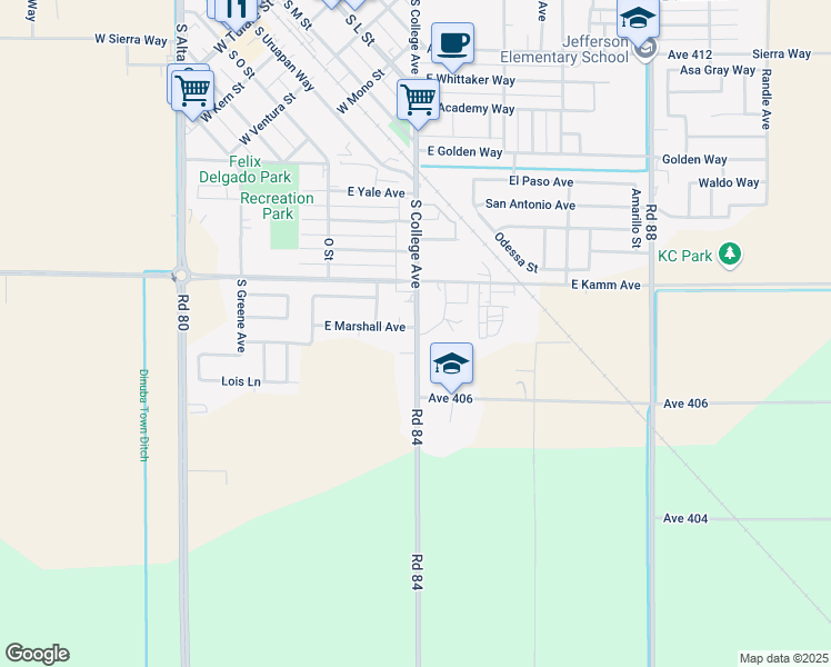 map of restaurants, bars, coffee shops, grocery stores, and more near 880 East Marshall Avenue in Dinuba