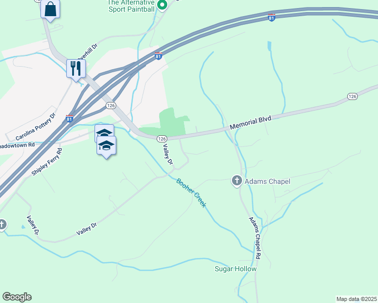 map of restaurants, bars, coffee shops, grocery stores, and more near 213 Banner Street in Blountville