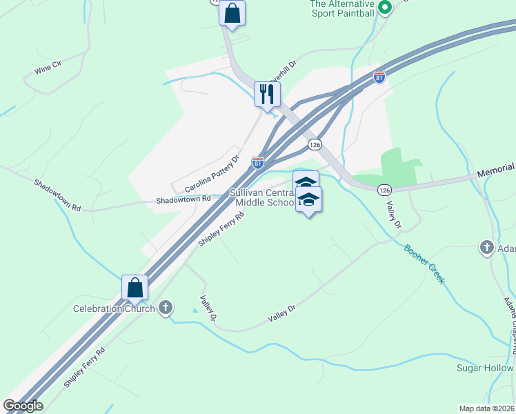 map of restaurants, bars, coffee shops, grocery stores, and more near 229 Shipley Ferry Road in Blountville