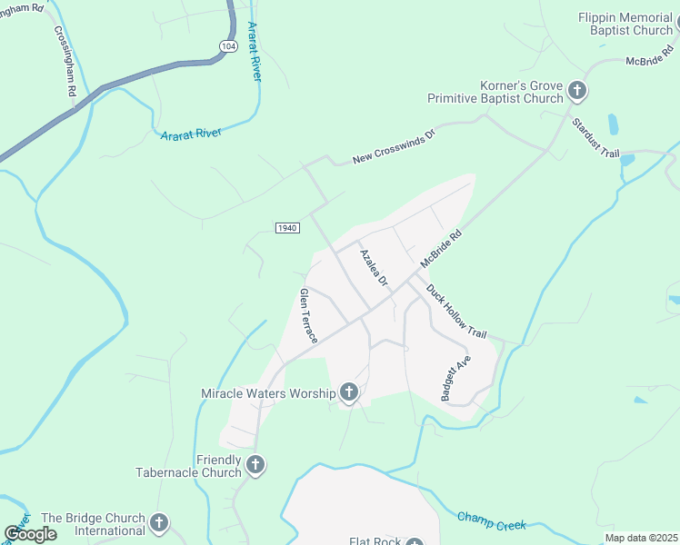 map of restaurants, bars, coffee shops, grocery stores, and more near 163 Lynnewood Drive in Mount Airy
