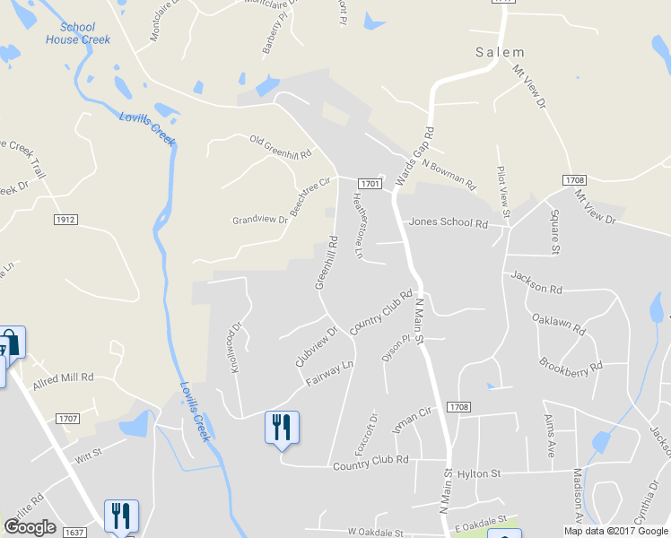 map of restaurants, bars, coffee shops, grocery stores, and more near 724 Greenhill Road in Mount Airy