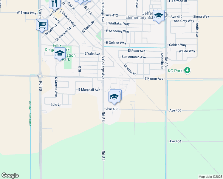 map of restaurants, bars, coffee shops, grocery stores, and more near 880 East Marshall Avenue in Dinuba