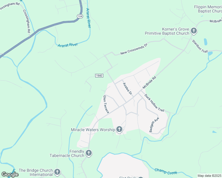 map of restaurants, bars, coffee shops, grocery stores, and more near 163 Lynnewood Drive in Mount Airy