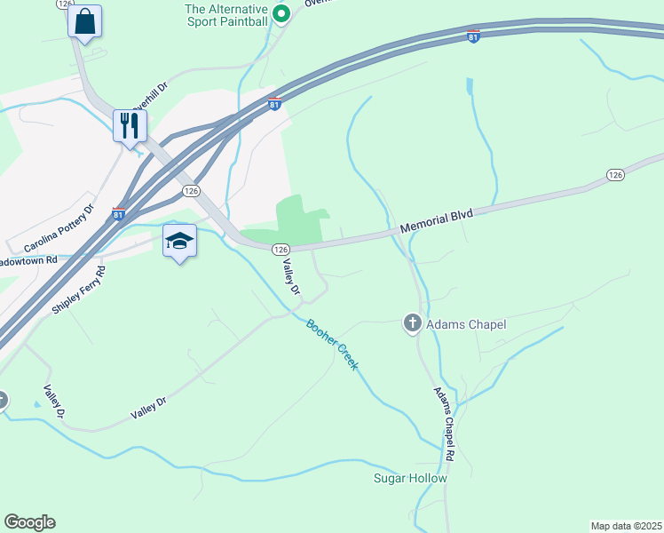 map of restaurants, bars, coffee shops, grocery stores, and more near 213 Banner Street in Blountville