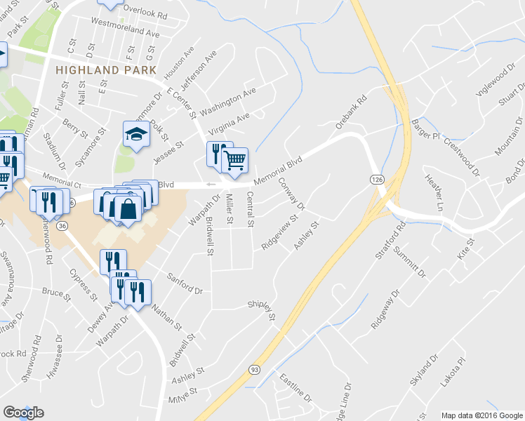 map of restaurants, bars, coffee shops, grocery stores, and more near 3209 Clover Street in Kingsport