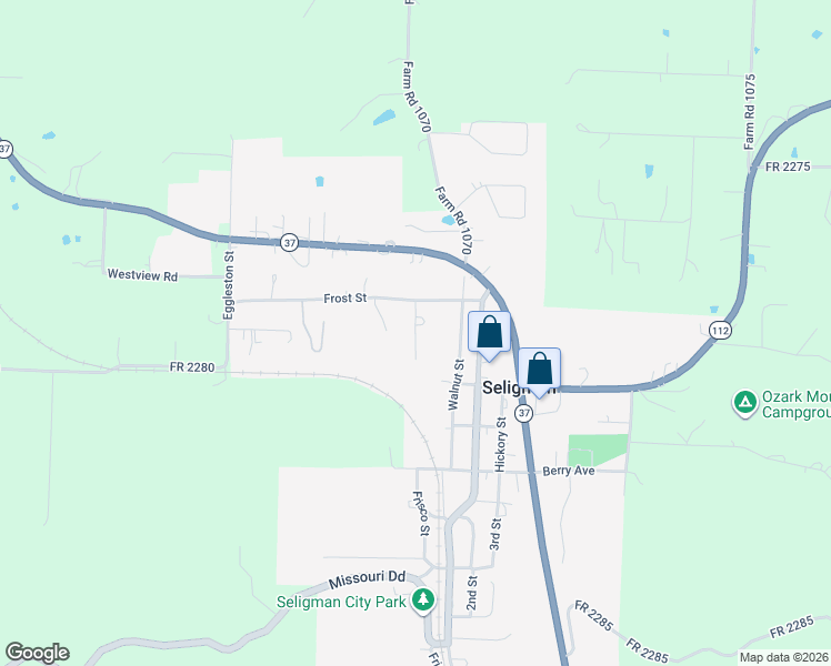 map of restaurants, bars, coffee shops, grocery stores, and more near Maple Street in Seligman