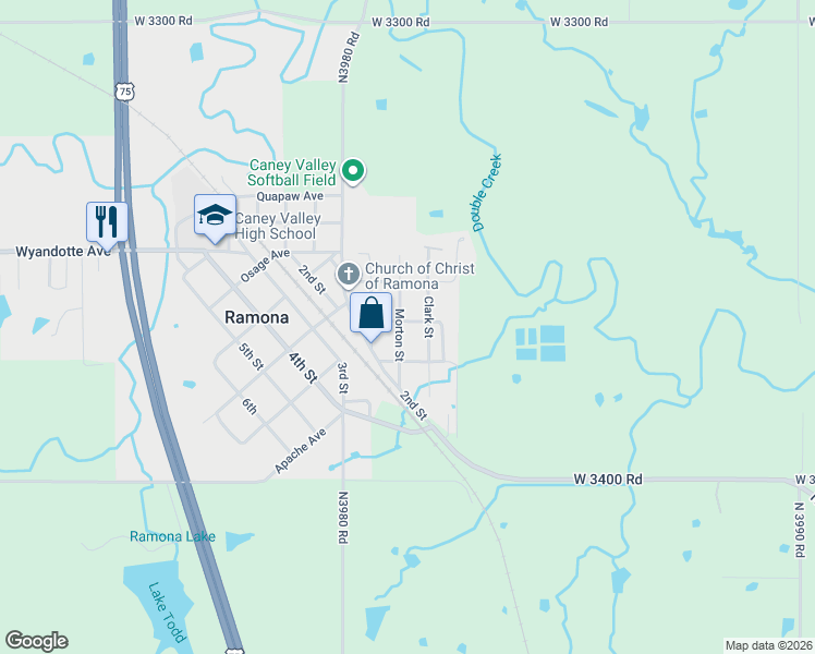 map of restaurants, bars, coffee shops, grocery stores, and more near 541 Morton Street in Ramona