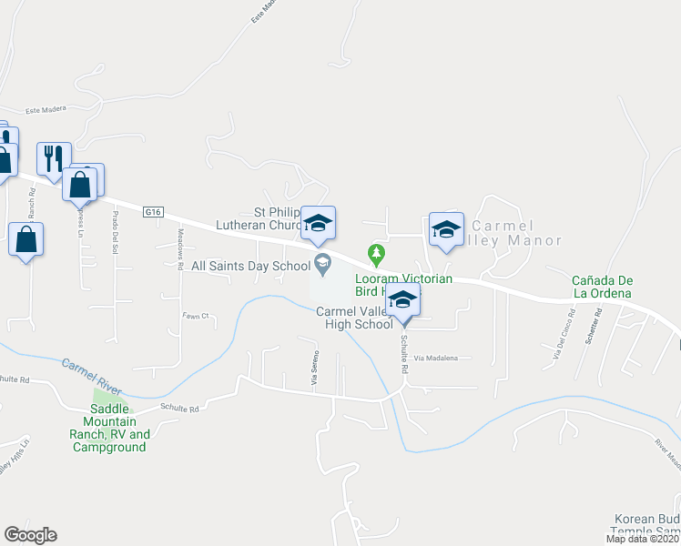 map of restaurants, bars, coffee shops, grocery stores, and more near 8060 Carmel Valley Road in Carmel