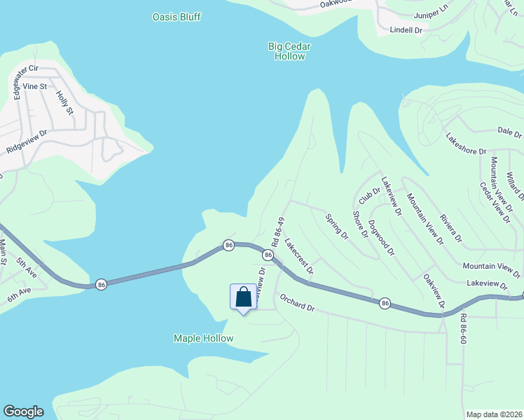 map of restaurants, bars, coffee shops, grocery stores, and more near 279 Road 86-49 in Ridgedale