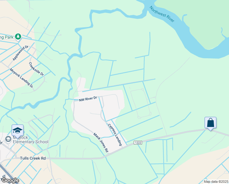 map of restaurants, bars, coffee shops, grocery stores, and more near 127 Northwest River Drive in Moyock