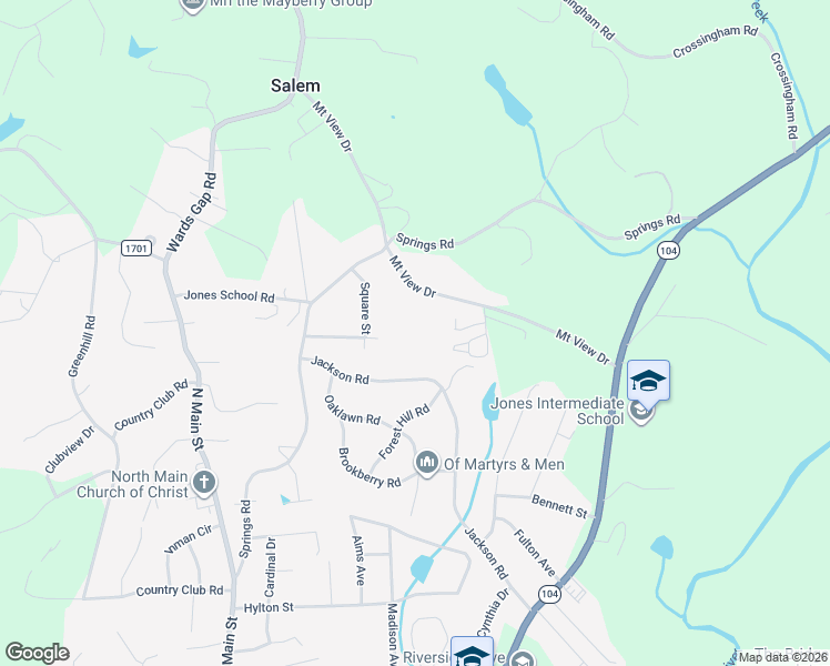 map of restaurants, bars, coffee shops, grocery stores, and more near 175 Mount View Drive in Mount Airy
