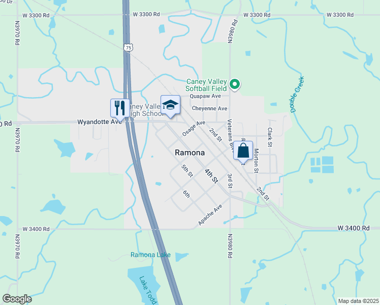 map of restaurants, bars, coffee shops, grocery stores, and more near in Ramona