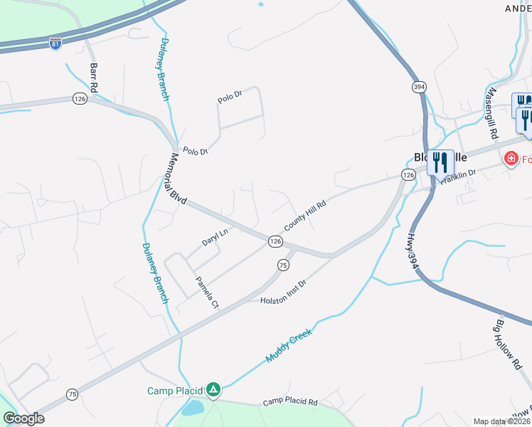 map of restaurants, bars, coffee shops, grocery stores, and more near 259 Florence Drive in Blountville