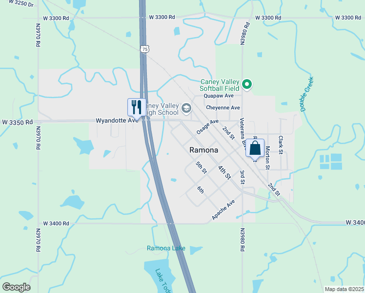 map of restaurants, bars, coffee shops, grocery stores, and more near 454 Osage Avenue in Ramona