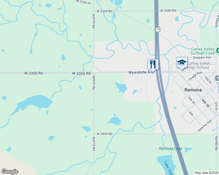 map of restaurants, bars, coffee shops, grocery stores, and more near 105 Wyandotte Avenue in Ramona