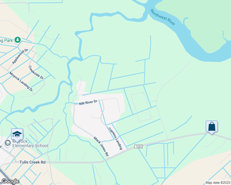 map of restaurants, bars, coffee shops, grocery stores, and more near 127 Northwest River Drive in Moyock