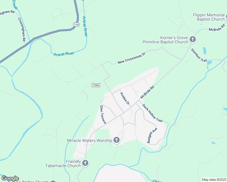 map of restaurants, bars, coffee shops, grocery stores, and more near 199 Lynnewood Drive in Mount Airy