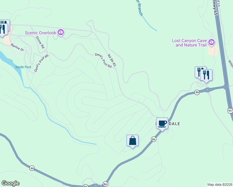map of restaurants, bars, coffee shops, grocery stores, and more near 303 Sidehill Drive in Taney County