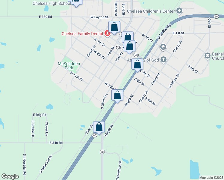 map of restaurants, bars, coffee shops, grocery stores, and more near 1000 Olive Street in Chelsea