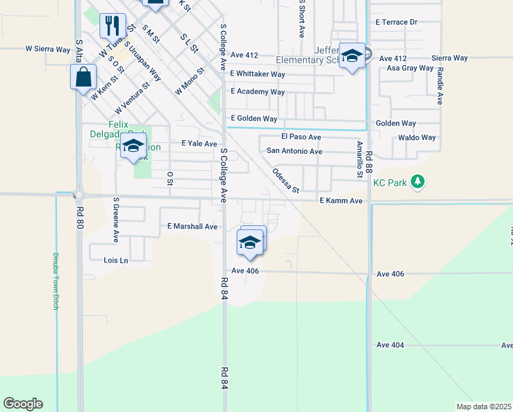 map of restaurants, bars, coffee shops, grocery stores, and more near 1050 East Kamm Avenue in Dinuba