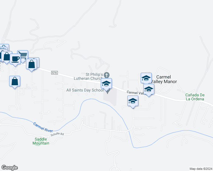 map of restaurants, bars, coffee shops, grocery stores, and more near 8060 Carmel Valley Road in Carmel-by-the-Sea