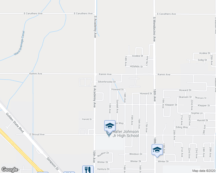 map of restaurants, bars, coffee shops, grocery stores, and more near 2721 12th Avenue in Kingsburg
