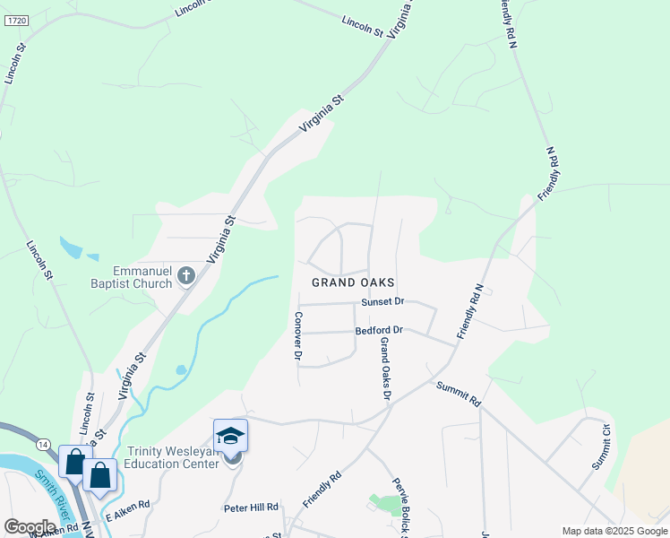 map of restaurants, bars, coffee shops, grocery stores, and more near 215 Woodland Drive in Eden