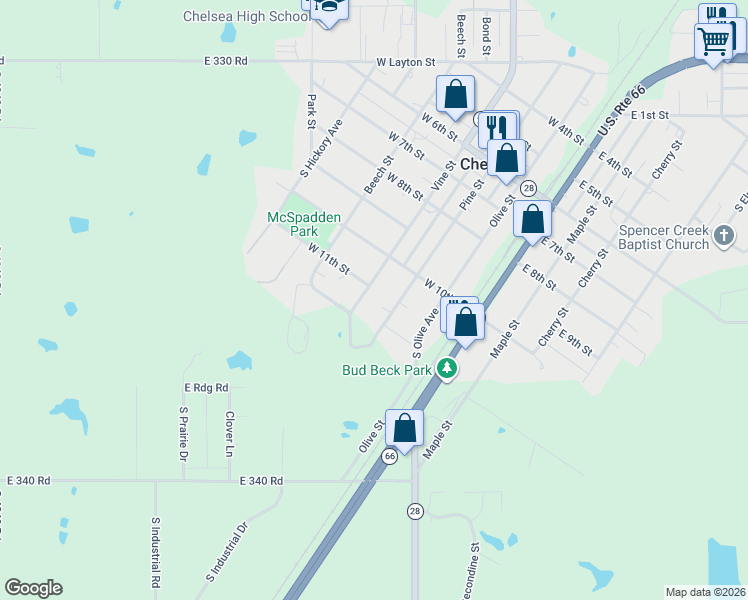 map of restaurants, bars, coffee shops, grocery stores, and more near 1102 Vine St in Chelsea