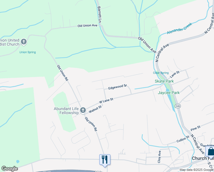 map of restaurants, bars, coffee shops, grocery stores, and more near 354 Edgewood St in Church Hill