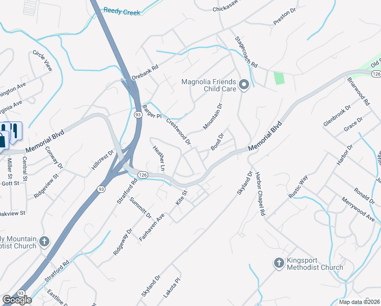 map of restaurants, bars, coffee shops, grocery stores, and more near 2208 Locust Street in Kingsport