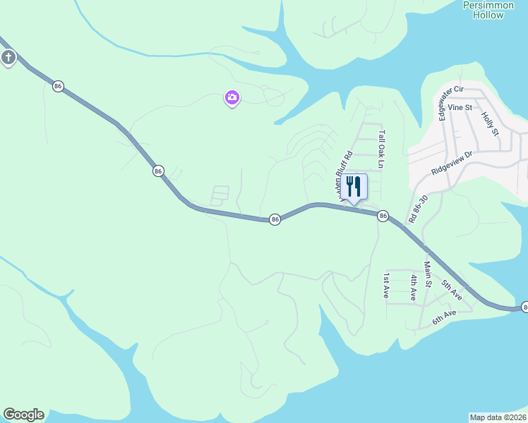 map of restaurants, bars, coffee shops, grocery stores, and more near 5071-5349 Highway 86 in Blue Eye