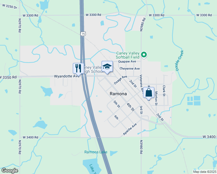 map of restaurants, bars, coffee shops, grocery stores, and more near 454 Osage Avenue in Ramona