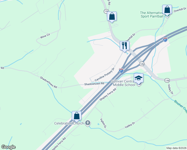 map of restaurants, bars, coffee shops, grocery stores, and more near 354 Shadowtown Road in Blountville