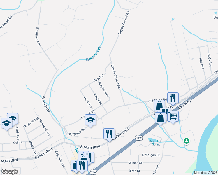 map of restaurants, bars, coffee shops, grocery stores, and more near 314 Broyles Avenue in Church Hill