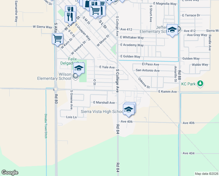 map of restaurants, bars, coffee shops, grocery stores, and more near 806 East Kamm Avenue in Dinuba