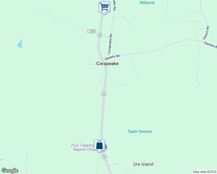 map of restaurants, bars, coffee shops, grocery stores, and more near 1369 North Carolina 32 in Corapeake