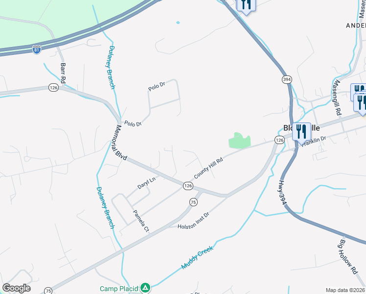 map of restaurants, bars, coffee shops, grocery stores, and more near 260 Florence Drive in Blountville