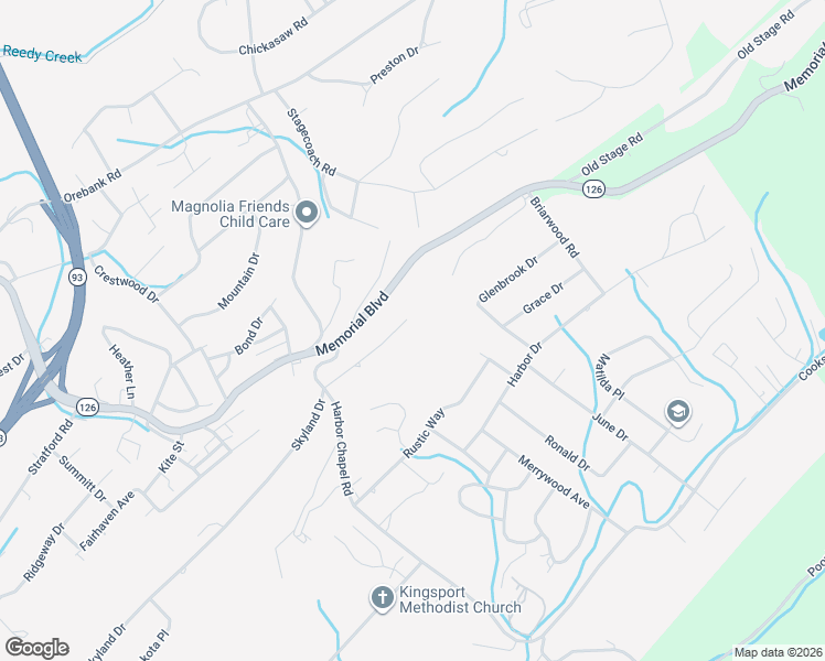 map of restaurants, bars, coffee shops, grocery stores, and more near 4235 Skyland Lane in Kingsport
