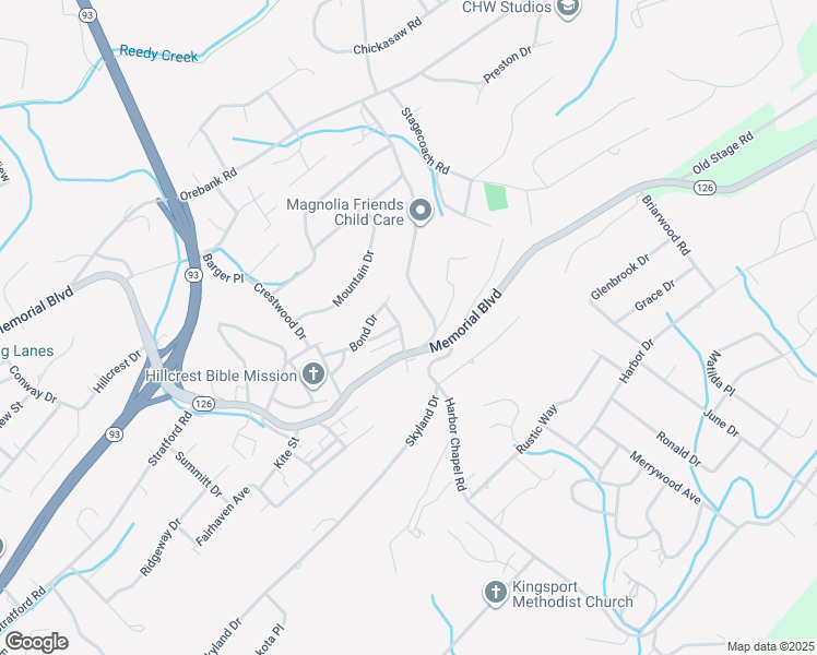 map of restaurants, bars, coffee shops, grocery stores, and more near 2300 Woodridge Avenue in Kingsport