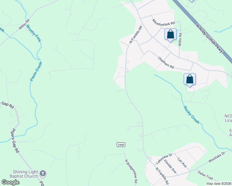 map of restaurants, bars, coffee shops, grocery stores, and more near 143 Scooby Doo Trail in Mount Airy