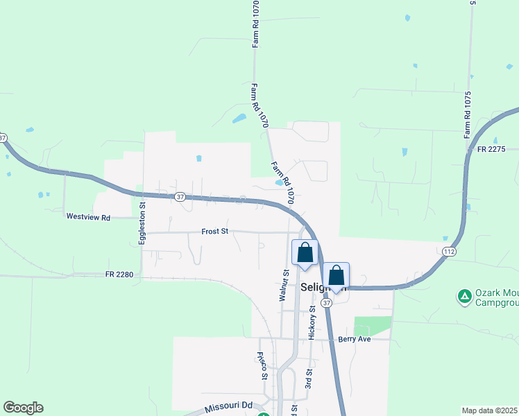 map of restaurants, bars, coffee shops, grocery stores, and more near 30963 State Highway 37 in Seligman