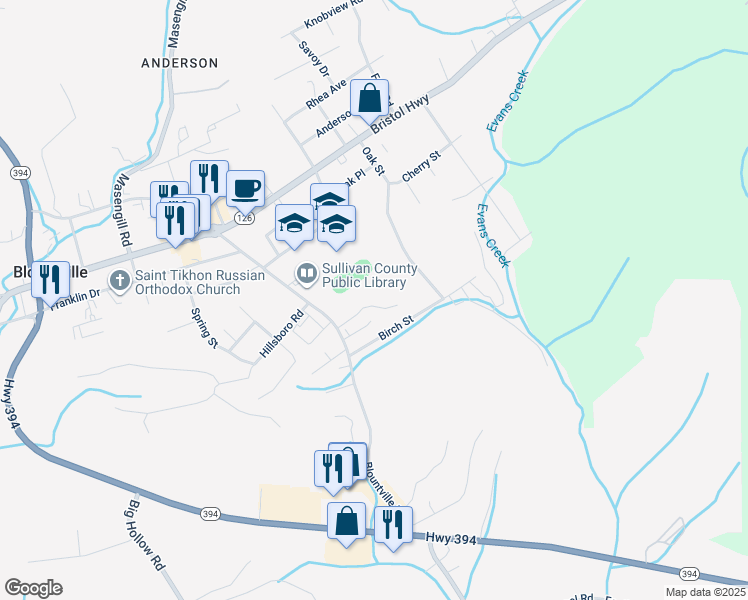 map of restaurants, bars, coffee shops, grocery stores, and more near 1705 Blountville Boulevard in Blountville
