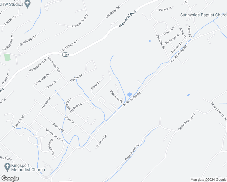 map of restaurants, bars, coffee shops, grocery stores, and more near 4532 Palomino Drive in Kingsport