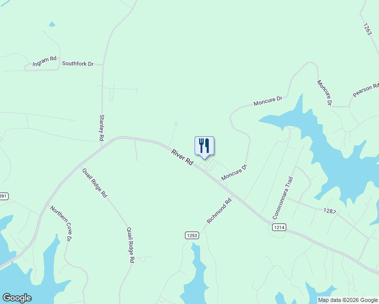 map of restaurants, bars, coffee shops, grocery stores, and more near 3402 River Road in Henrico