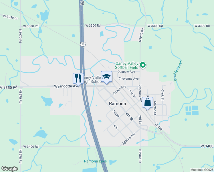 map of restaurants, bars, coffee shops, grocery stores, and more near 696 Wyandotte Avenue in Ramona